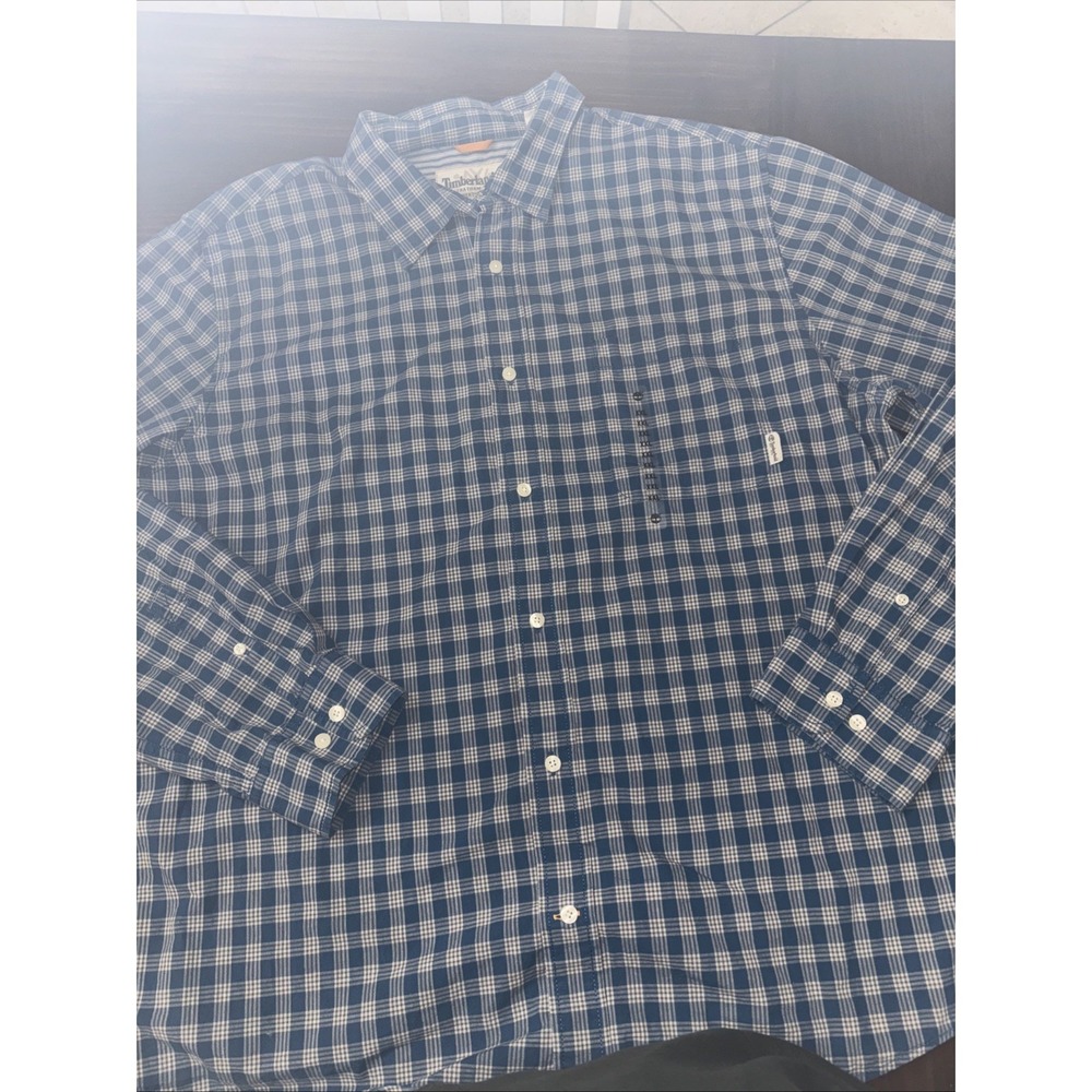 Timberland Shirt Mens XXL Blue White Plaid Long Sleeve Button Down Casual NWOT